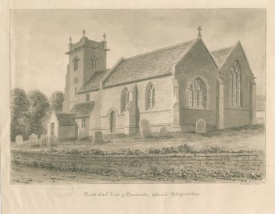 Swynnerton Church: sépiová kresba, 1841 od John Buckler
