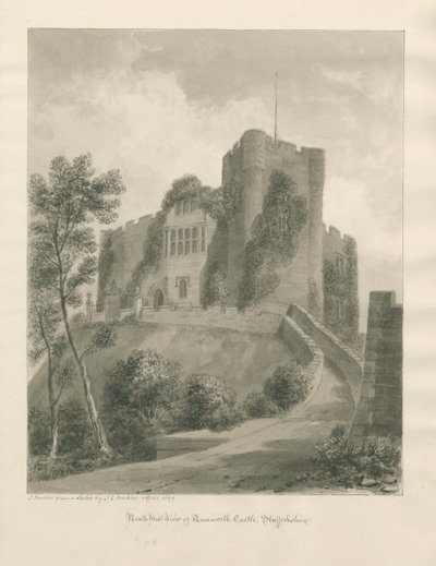 Hrad Tamworth: sépiová kresba, duben 1849 (kresba) od John Buckler