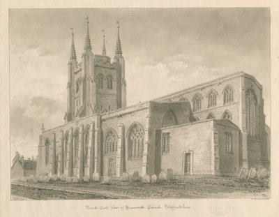 Tamworth Church: sépie lavírovaná kresba od John Buckler