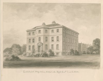 Teddesley Hall: sépiová lavírovaná kresba, 1841 od John Buckler