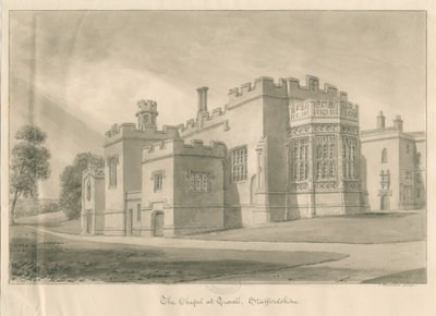 Tixall - Kaple v Tixall Hall: sépiová kresba, 1841 od John Buckler