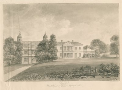 Tixall Hall and Gatehouse: sépiová kresba, 1842 od John Buckler