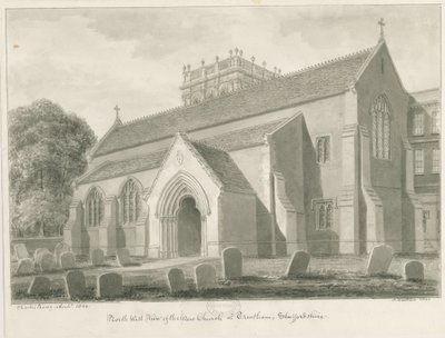 Trentham - Nový kostel: sépiová kresba, 1844 od John Buckler
