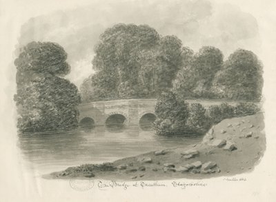 Trentham Hall - Bridge: sépiová kresba, 1844 od John Buckler