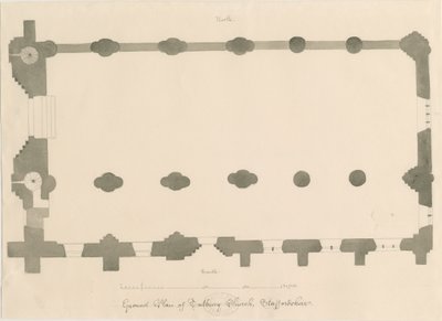 Tutbury Priory Church - Plán: kresba tužkou a sépií, nd [? 1812] (kresba) od John Buckler