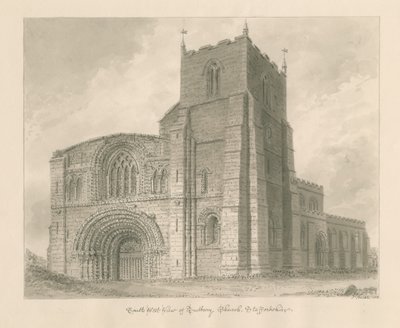 Tutbury Priory Church: sépie lavírovaná kresba od John Buckler