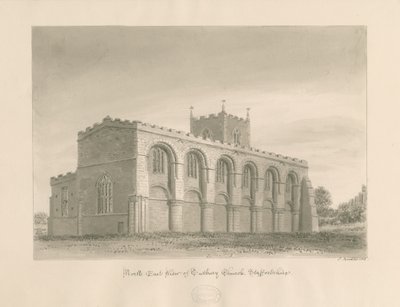 Kostel převorství Tutbury: sépiová kresba, 1812 od John Buckler