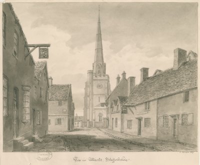 Uttoxeter Town - Street View: sépiová kresba od John Buckler