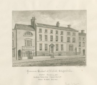 Walsall Town - Gymnázium: sépiová kresba, 1845 od John Buckler