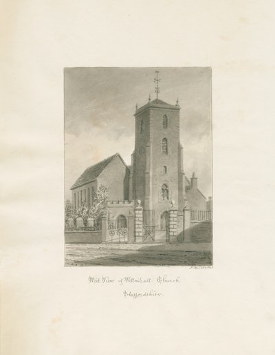 Willenhall Church: sépiová kresba, 1846 od John Buckler
