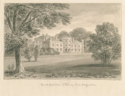 Wolseley Hall: sépiová kresba, 1841 od John Buckler