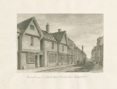 Wolverhampton - Ancient Houses in Lichfield Street: sépiová kresba od John Buckler