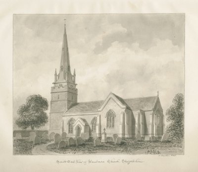 Wombourne Church: sépiová kresba, 1845 od John Buckler