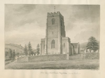 Worcestershire - Clent Church: sépiová kresba od John Buckler