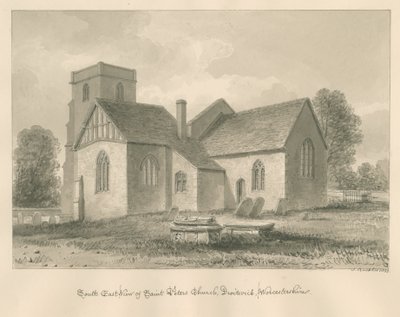 Worcestershire - Droitwich - Kostel svatého Petra: sépiová kresba, 1833 od John Buckler
