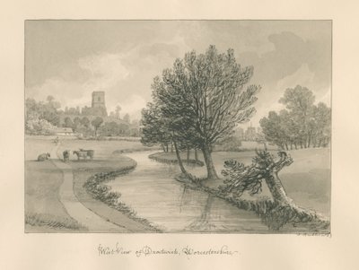 Worcestershire - Droitwich - Západní pohled na město: sépiová kresba, 1833 od John Buckler