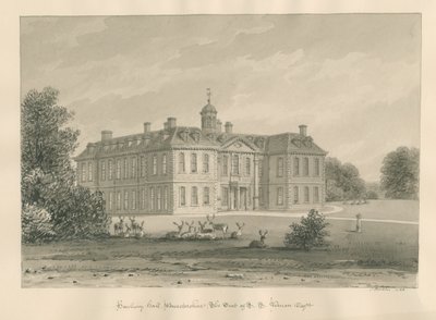 Worcestershire - Hanbury Hall: sépiová kresba, 1833 od John Buckler