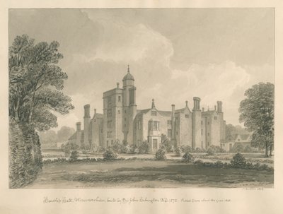 Worcestershire - Hindlip Hall: sépiová kresba, 1833 od John Buckler