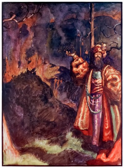 Demas z The Pilgrims Progres from This World, To That What Is To Come John Bunyan (1628-1688) Ilustrace Byam Shaw (1872-1919) zobrazující Demas, jak zve poutníky, aby pracovali ve stříbrném dole od John Byam Liston Shaw