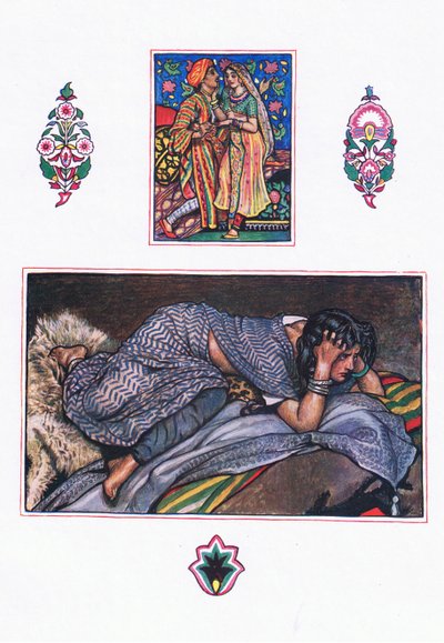 Píseň opuštěných cikánů: Hillside Camp, ilustrace z The Garden of Kama (a další texty z Indie), 1920 od John Byam Liston Shaw