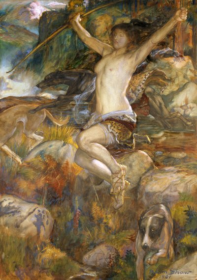 Diana z lovu, 1901 (wc na papíře) od John Byam Liston Shaw