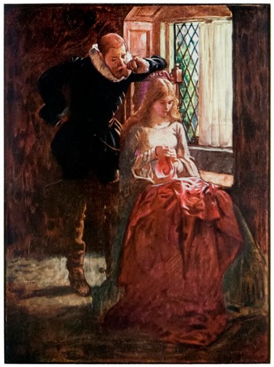 Pan Brisk a Mercy z Poutníci postupují z tohoto světa, do toho, co má přijít John Bunyan (1628-1688) Ilustrace Byam Shaw (1872-1919), pan Brisk se dvoří Mercy, dokud ji neobjeví i od John Byam Liston Shaw