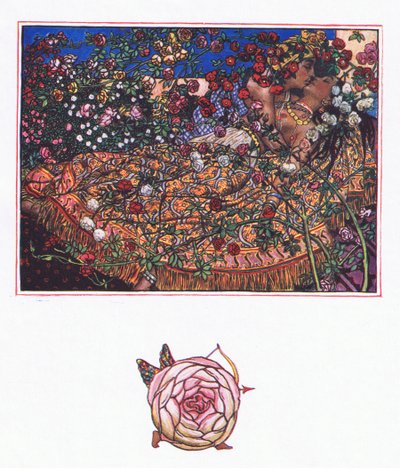 Píseň od Gulbaze, ilustrace z The Garden of Kama (a další texty z Indie), 1920 od John Byam Liston Shaw