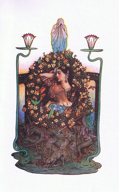 Zahrada u mostu, ilustrace z The Garden of Kama (a další texty z Indie), 1920 od John Byam Liston Shaw