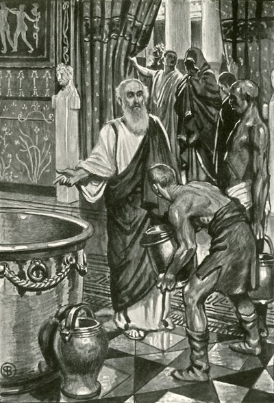 Naplnili velkou stříbrnou nádobu čistou vodou od John Byam Liston Shaw