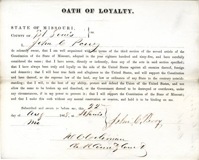 Věrnostní přísaha Johna C. Perryho z Missouri, hrabství St. Louis od John C. Perry