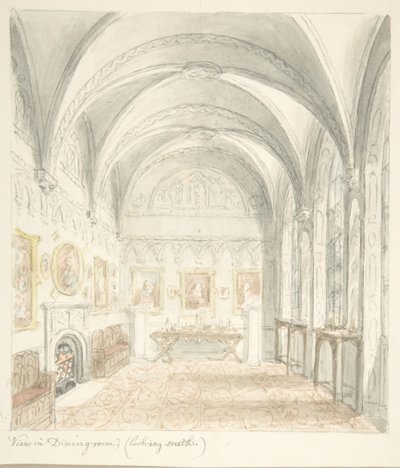 Lea Castle, Worcestershire, Jídelna Pohled na jih, ca. 1816. od John Carter.