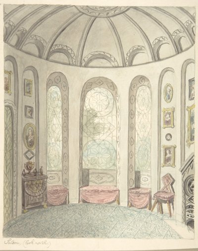 Lea Castle, Worcestershire, Saloon, Looking North, ca. 1816. od John Carter.