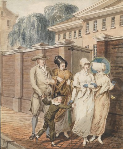 Nedělní ráno před budovou Arch Street Meeting House, Philadelphia, 1811-ca. 1813. od John Carter.