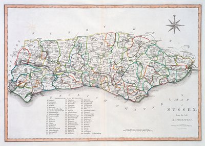 Mapa Sussexu, 26. března 1805 (ručně kolorovaná rytina) od John Cary