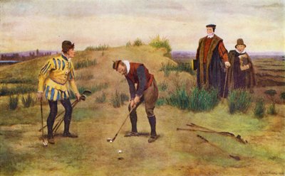 The Sabbath Breakers, dva muži přistižení při hraní golfu o sabatu (barva litho) od John Charles (after) Dollman