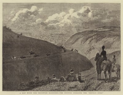 Den s Brighton Harriers, honiči překračující Ďáblovu hráz od John Charles Dollman