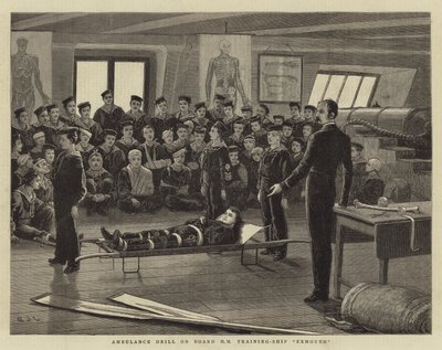 Ambulance Drill na palubě HM Training-Ship Exmouth od John Charles Dollman