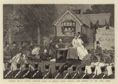 Vítejte doma generála sira E Wooda v Belhusu v Essexu, čtoucí adresu u brány parku od John Charles Dollman