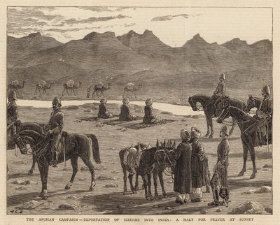 Afghánská kampaň, deportace Sirdarů do Indie, zastavení pro modlitbu při západu slunce od John Charles Dollman