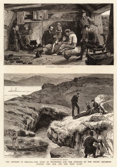 Tíseň v Irsku, vévoda z Edinburghu a důstojníci záchranné eskadry na návštěvě nemocných u západního pobřeží od John Charles Dollman