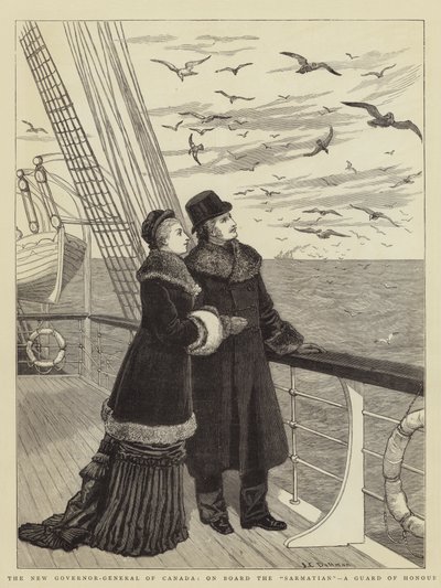 Nový generální guvernér Kanady na palubě lodi Sarmatian, čestné stráže od John Charles Dollman
