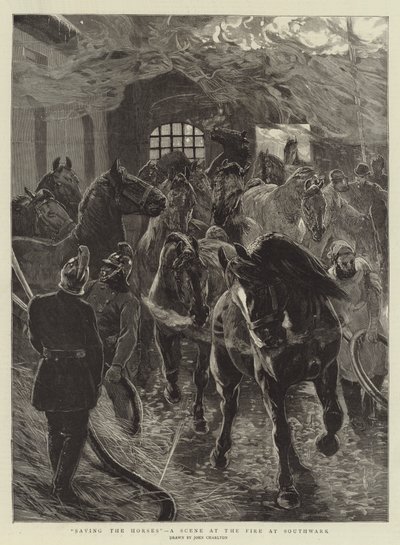 Záchrana koní, scéna z požáru v Southwarku od John Charlton