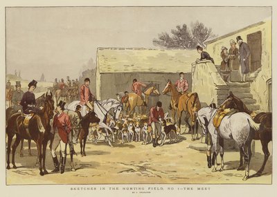 Sketches in the Hunting Field, No 1, the Meet (chromolitho) od John Charlton