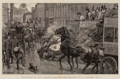 State of the London Streets, Ludgate Hill za kluzkého dne od John Charlton