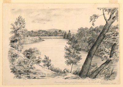 Kresba, Pohled na řeku Conneticut u Brattleboro, Vermont, 1854 od John Cheney