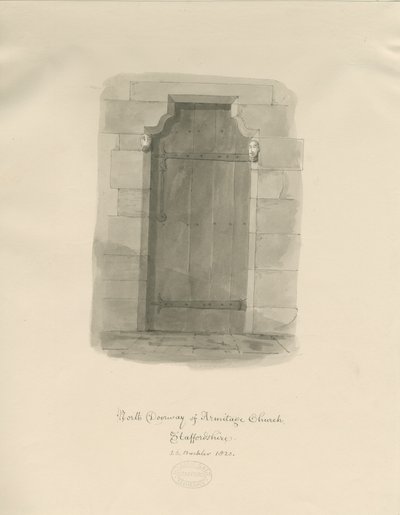 Armitage Church - North Doorway: sépie kresba od John Chessell Buckler