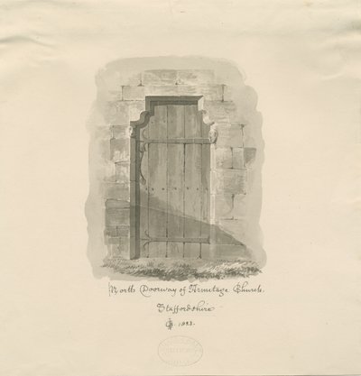 Armitage Church - North Doorway: sépiová kresba, 1823 od John Chessell Buckler