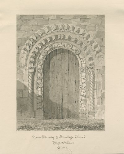 Armitage Church - South Doorway: sépiová kresba, 1823 od John Chessell Buckler