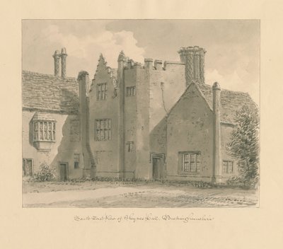Buckinghamshire - Chenies Hall: sépiová kresba, 1824 od John Chessell Buckler