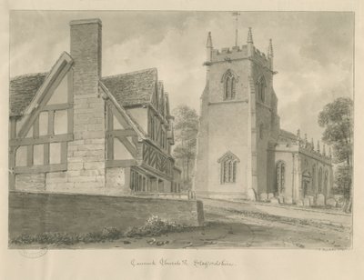 Kostel Cannock: sépiová kresba, 1841 od John Chessell Buckler